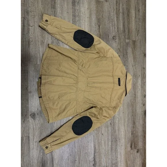 Tommy Hilfiger Mens L Tan Utility Jacket Zip Up Collared w/ Elbow Patches - Picture 7 of 11